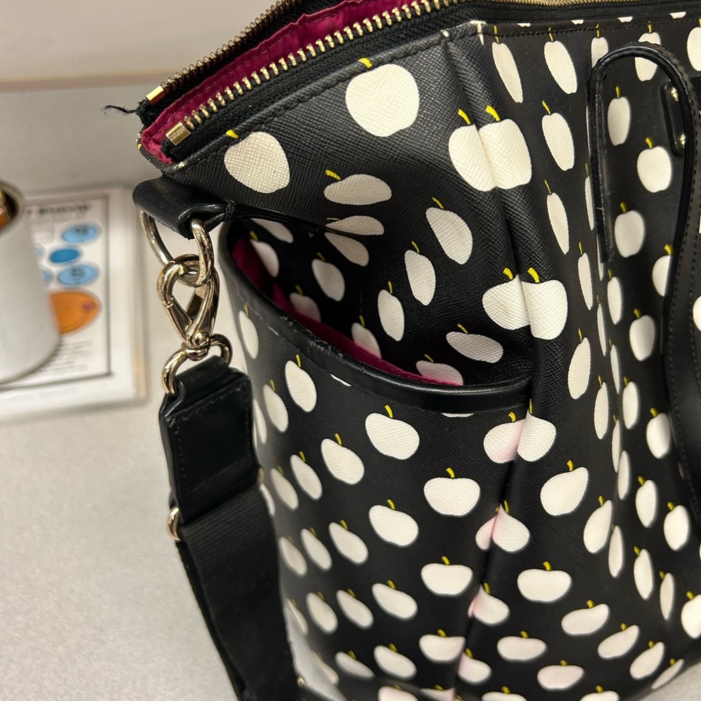 Kate Spade Black and White Polka Dot APPLE Tote and/or Diaper Bag - Picture 5 of 13